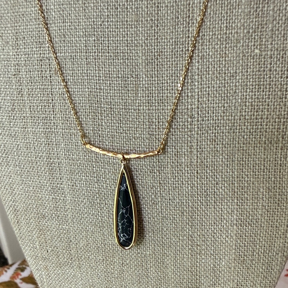 Gold Teardrop Black  Marble design Pendant Necklace - Women's Jewelry
